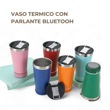 VASO TERMICO 473ML CON PARLANTE BLUETOOTH Y DESTAPADOR